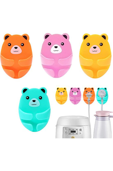 Cute Bears Wall Hooks 4 Different Colors Hooks Hanging Adhesive Hooks, Rurbeder Plug Wire Holder, Cartoon Bear Storage Hooks, Kitchen Gadgets (Colors- Sky, Orange, Yellow, Pink).