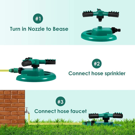 3- Arm Rotating Garden Sprinkler, Adjustable 360 Degree Rotation Lawn Sprinkler for Large Lawn Area, Multipurpose Yard Sprinklers for Plant Irrigation and Kids Playing, Water Saving Device, Yard Irrigation