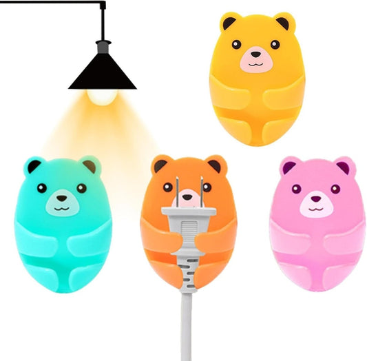 Cute Bears Wall Hooks 4 Different Colors Hooks Hanging Adhesive Hooks, Rurbeder Plug Wire Holder, Cartoon Bear Storage Hooks, Kitchen Gadgets (Colors- Sky, Orange, Yellow, Pink).