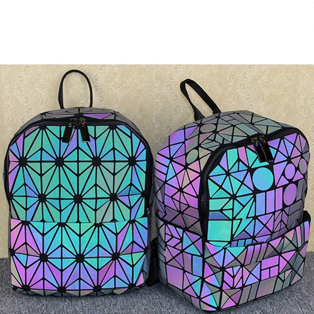 Geometric Holographic Reflective Luminous Stylish Bag pack for Girls, and Women for College, School, and Office Stylish Latest