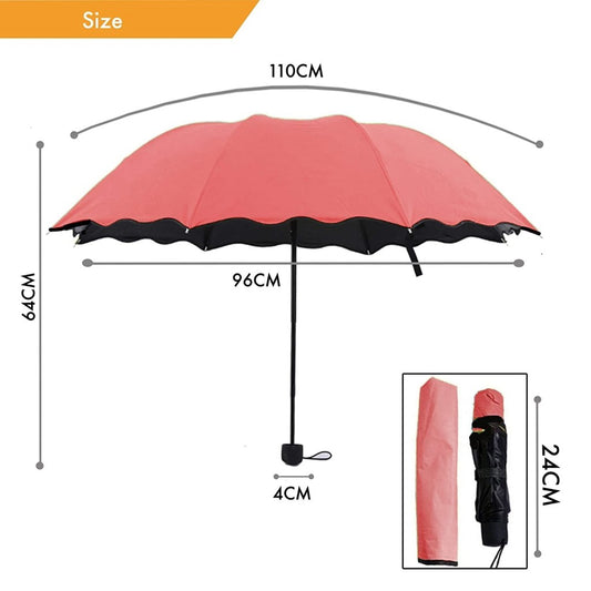 Fancy Magic Umbrella Changing Secret Blossoms Occur With Water Magic Print 3 Fold Umbrella For Women Men And Children Umbrella Flower Print Sun And Rain