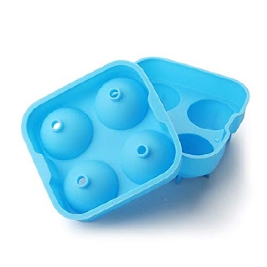 Silicone Spherical 4 Round Ball Whiskey Ice Cube Tray Maker Mold Funnel for Whiskey, Cocktails, Bourbon (Multi Color)