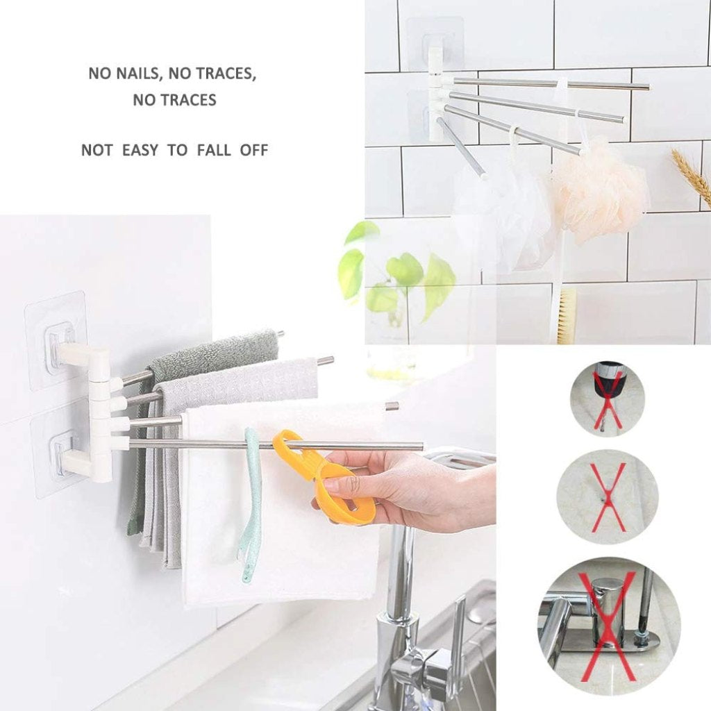 Stainless Steel 4 Bar Towel Rack for Bathroom |Towel Holder for Kitchen |Towel Hanger Stand for Wash Basin