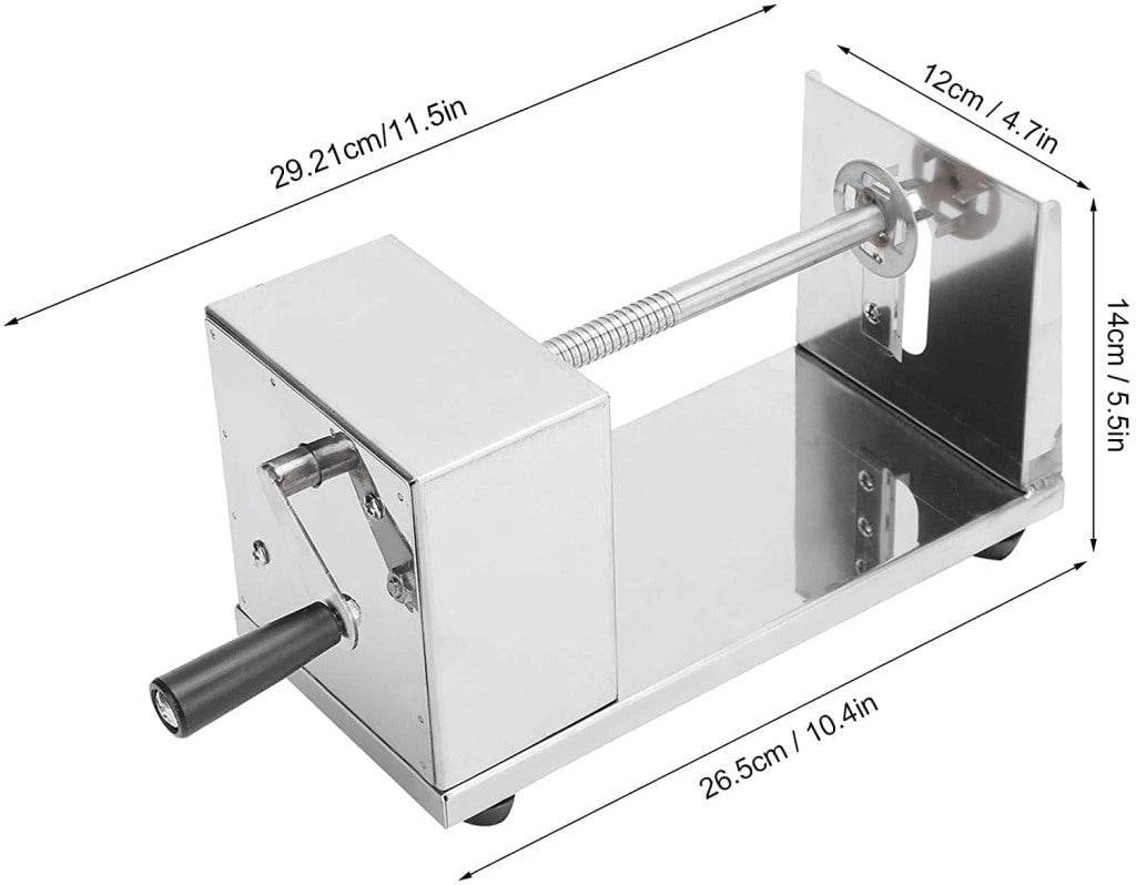 Manual Stainless Steel Twisted Potato Slicer Spiral Vegetable Cutter French Fry Tornado Metallic Size| 6 x 5.5 x 11.3 inches.