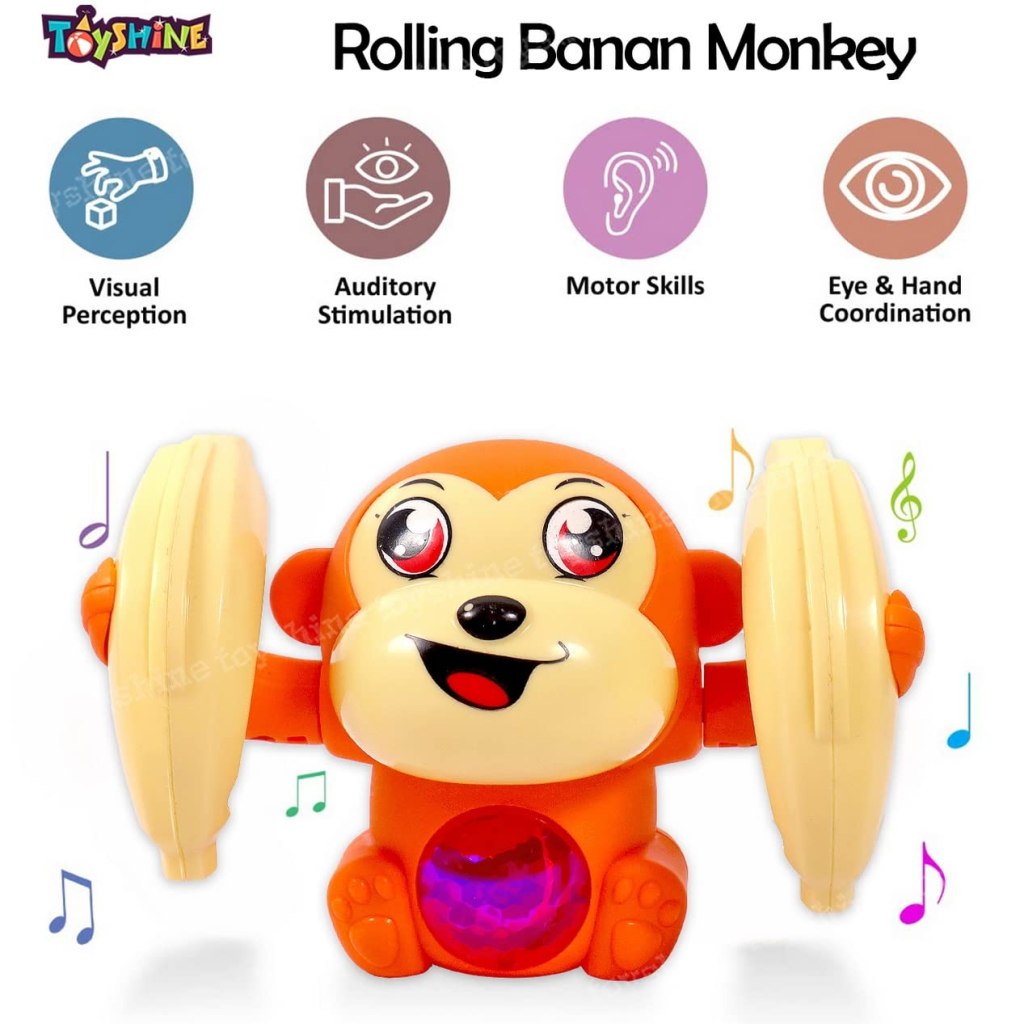 Naughty 360 Degree Rotation Dancing Monkey Musical Toy for Kids Baby Spinning Rolling Doll Tumble Monkey with Light, Musical Toys for Kids Banana Monkey