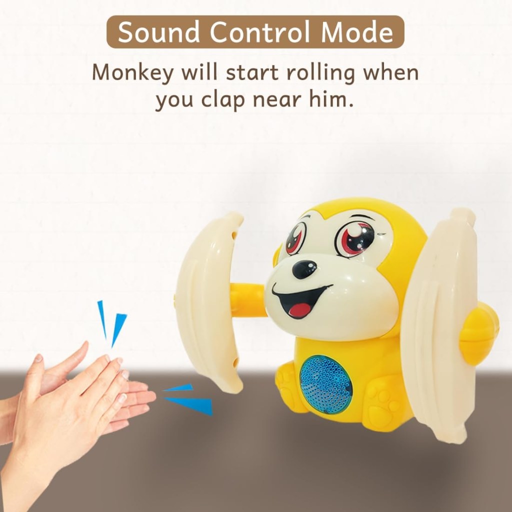 Naughty 360 Degree Rotation Dancing Monkey Musical Toy for Kids Baby Spinning Rolling Doll Tumble Monkey with Light, Musical Toys for Kids Banana Monkey