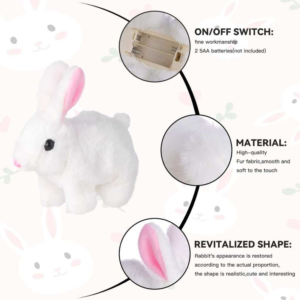 Cookie Jumping Rabbit Easy on Hands, Interactive Toys Bunnies Can Walk and Talk, Easter Plush Stuffed Bunny Toy Walking Rabbit Educational Toys for Kids, Hopping Wiggle Ears Twitch Nose (Pack Of 1/ Colour: White)