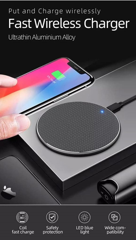 Wireless Charger Fast Qi Certified 10W Charging Pad - Compatible with Smartphone & Other Qi Devices (Charging Cable Included) (Black)